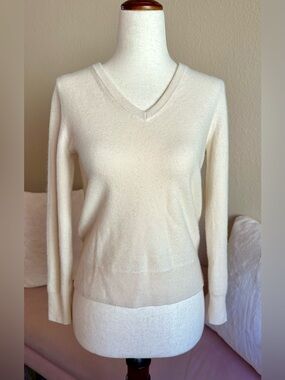 QUINCE 100% Mongolian Cashmere Sweater V-neck Cream Ivory Women’s Sz S Soft Girl